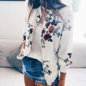 Floral  Zipper Print Bomber Jacket