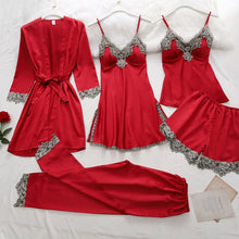 Load image into Gallery viewer, 5PC Silk Robe Sleep Suit