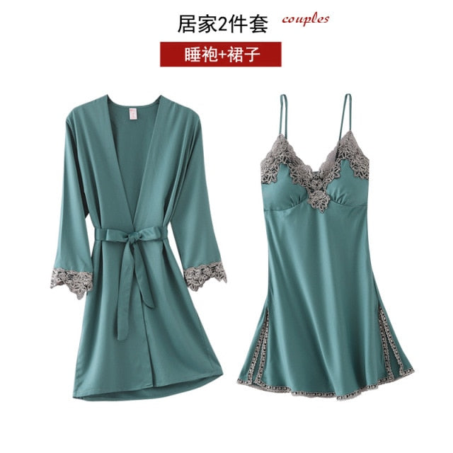 5PC Silk Robe Sleep Suit