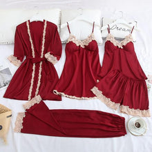Load image into Gallery viewer, 5PC Silk Robe Sleep Suit