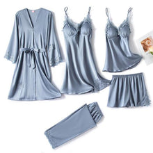 Load image into Gallery viewer, 5PC Silk Robe Sleep Suit