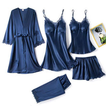 Load image into Gallery viewer, 5PC Silk Robe Sleep Suit