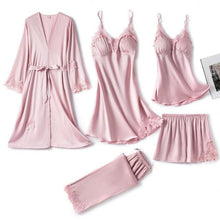 Load image into Gallery viewer, 5PC Silk Robe Sleep Suit
