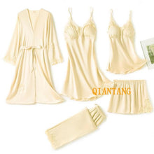 Load image into Gallery viewer, 5PC Silk Robe Sleep Suit
