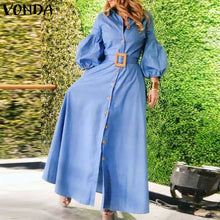 Load image into Gallery viewer, Puff Sleeve Lapel Collar Dress