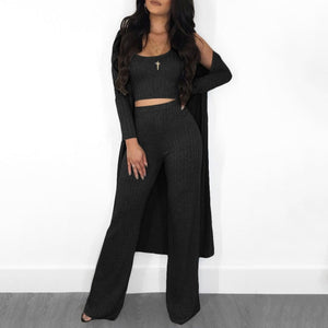 3 piece set women  long sleeve coat, pants &  tops