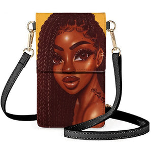 Art Printing Small Pu Leather Cell Phone Bag Women's Touchscreen Hasp Shoulder Bags Cross Purses  by FORUDESIGNS Black Girls African