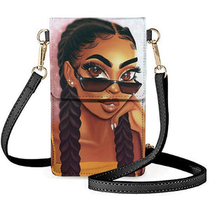 Art Printing Small Pu Leather Cell Phone Bag Women's Touchscreen Hasp Shoulder Bags Cross Purses  by FORUDESIGNS Black Girls African