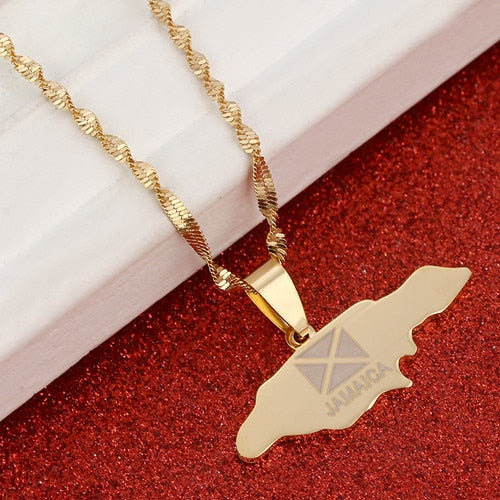 Jamaica Map Pendant Necklaces J