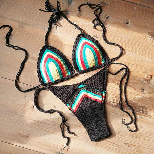 Classic Handmade Crochet Rasta Colored Bikini Set