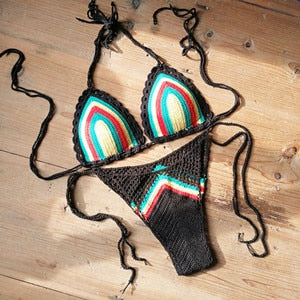 Classic Handmade Crochet Rasta Colored Bikini Set