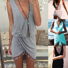 Load image into Gallery viewer, Tassel Deep v-neck Dress